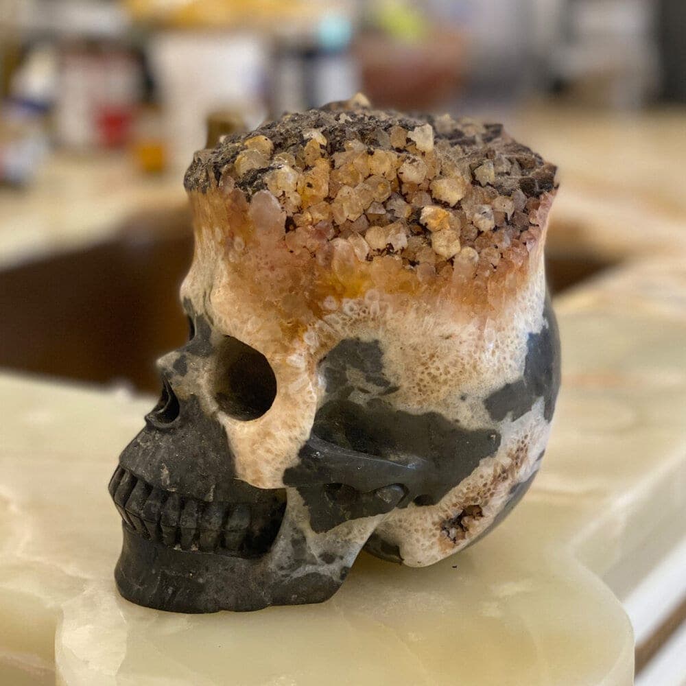 Citrine Druze Skull